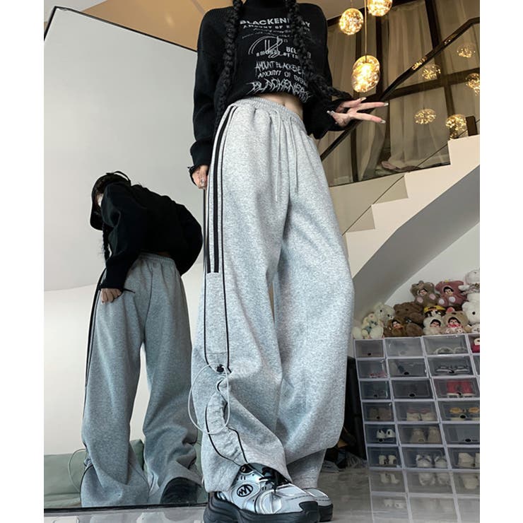 HOOK】for girls サイドラインワイドスウェットパンツ[品番