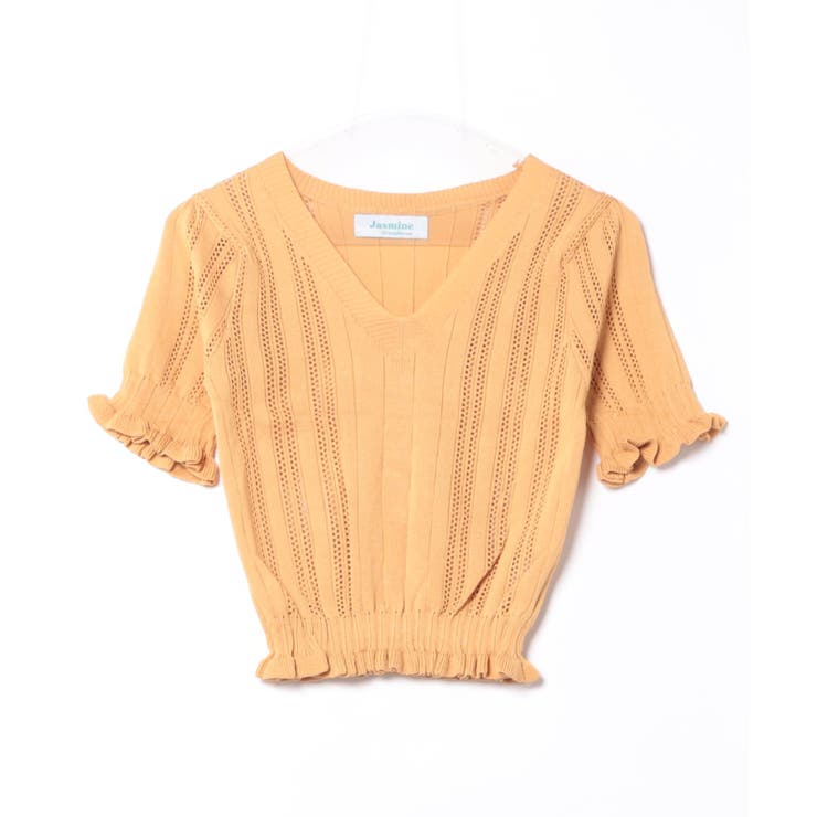 Vネックレース編みシアー半袖トップス Jasmine Grandiflorum | aimoha  | 詳細画像3 