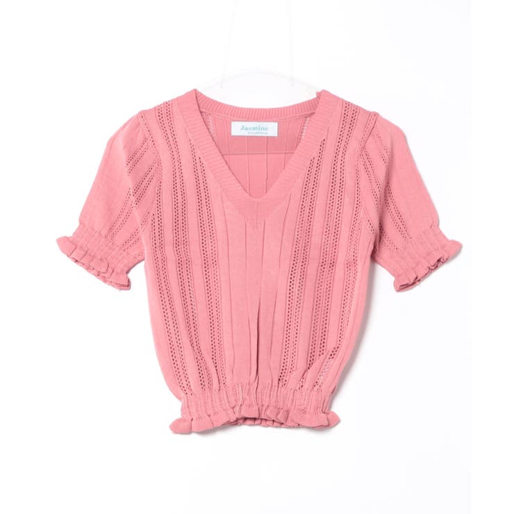 Vネックレース編みシアー半袖トップス Jasmine Grandiflorum | aimoha  | 詳細画像4 