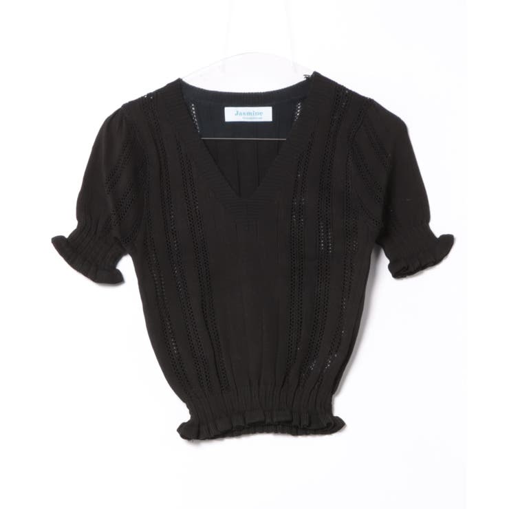 Vネックレース編みシアー半袖トップス Jasmine Grandiflorum | aimoha  | 詳細画像5 