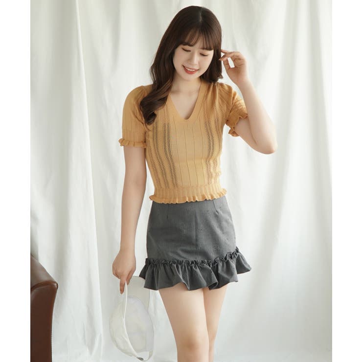 Vネックレース編みシアー半袖トップス Jasmine Grandiflorum | aimoha  | 詳細画像14 