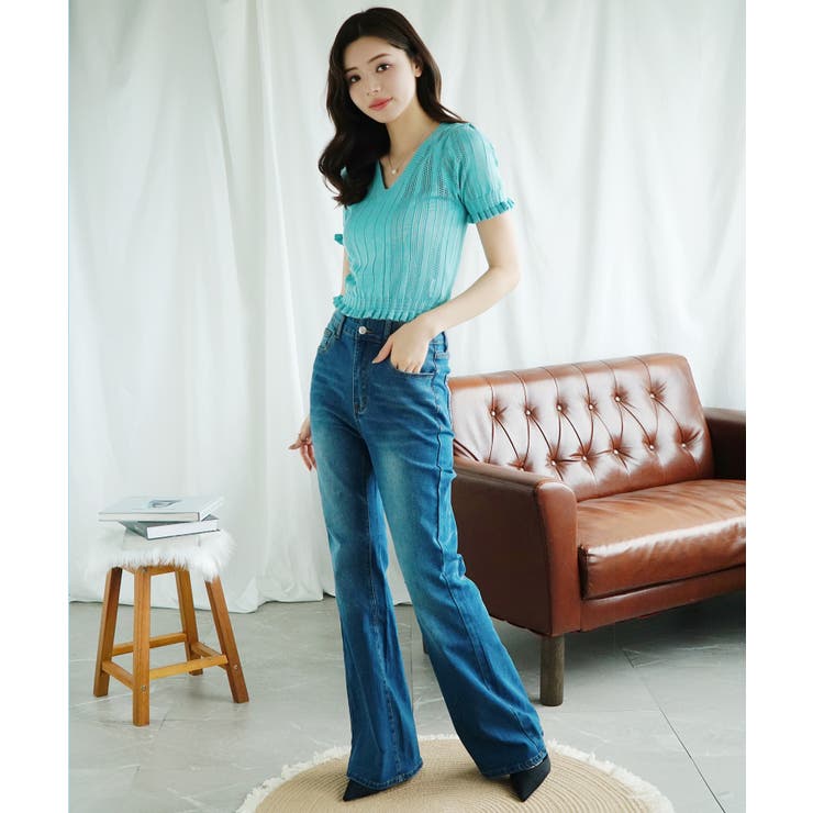 Vネックレース編みシアー半袖トップス Jasmine Grandiflorum | aimoha  | 詳細画像17 