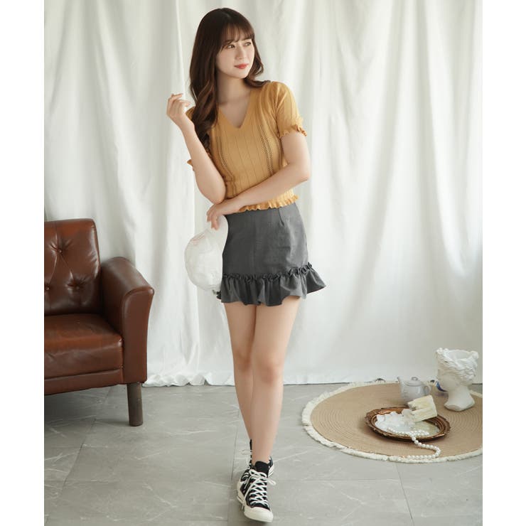 Vネックレース編みシアー半袖トップス Jasmine Grandiflorum | aimoha  | 詳細画像20 