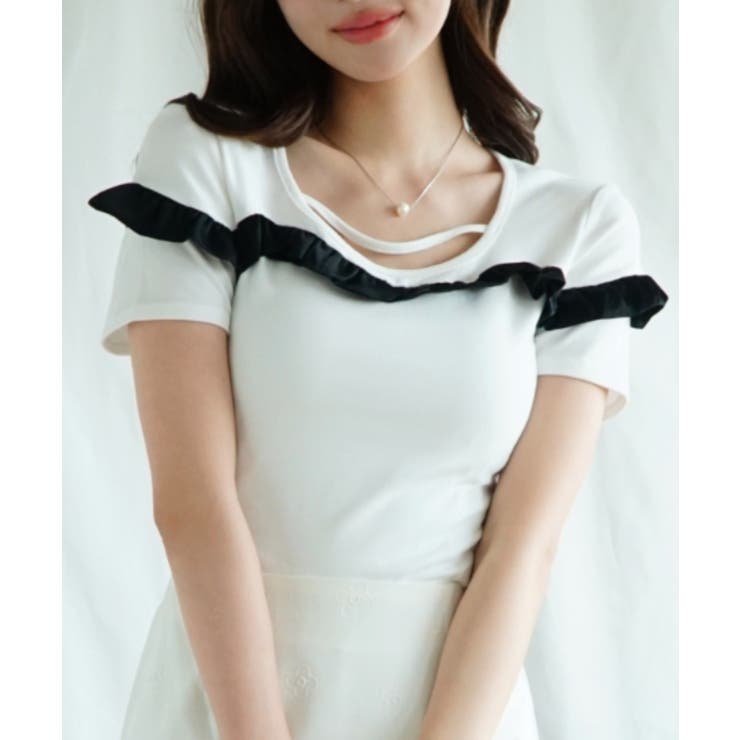 ホワイト | 「Jasmine」フリルクロップド丈半袖Tシャツ Jasmine Grandif… | aimoha 