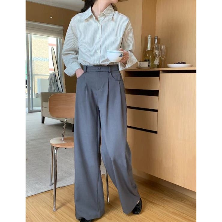 ライトグレー | 【aimoha】ハイウエストタックスラックス | aimoha 