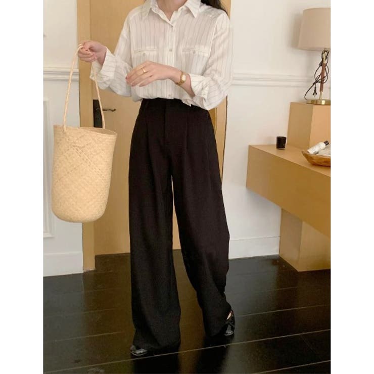 ブラック | 【aimoha】ハイウエストタックスラックス | aimoha 