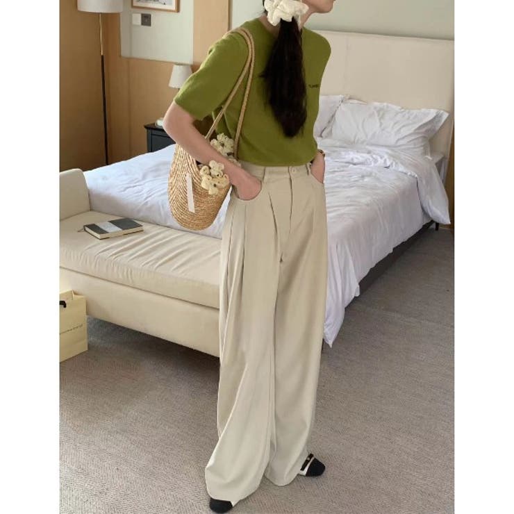 ベージュ | 【aimoha】ハイウエストタックスラックス | aimoha 