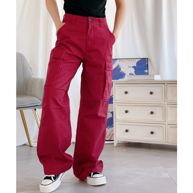 レッド | 「Aimoha」ストレートパンツ カーゴパンツ | aimoha 