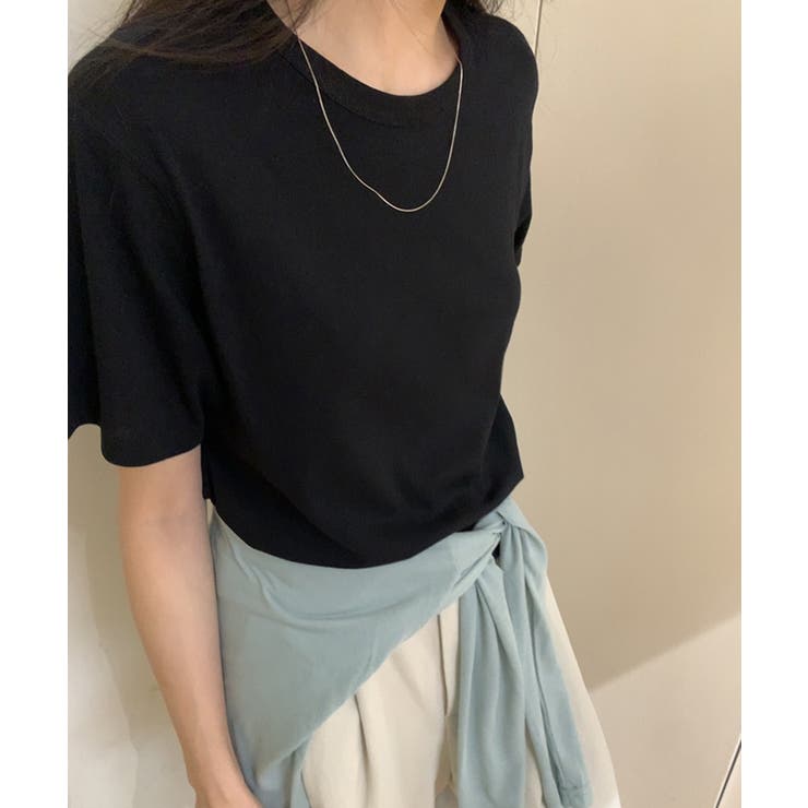 ブラック | 【Banico】クルーネック半袖ニットTシャツ【SS】 | aimoha 