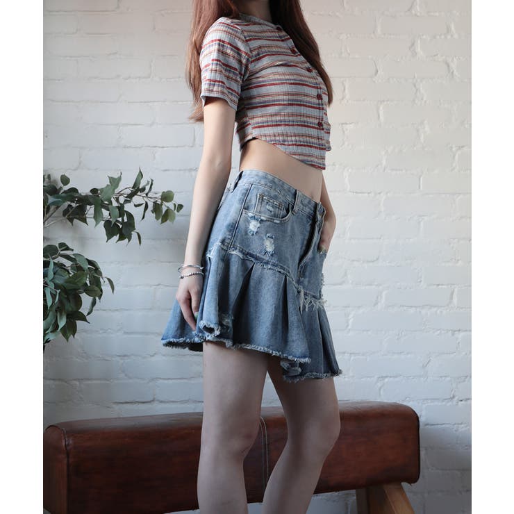 HOOK」for girls ボックスプリーツデニムミニスカート[品番