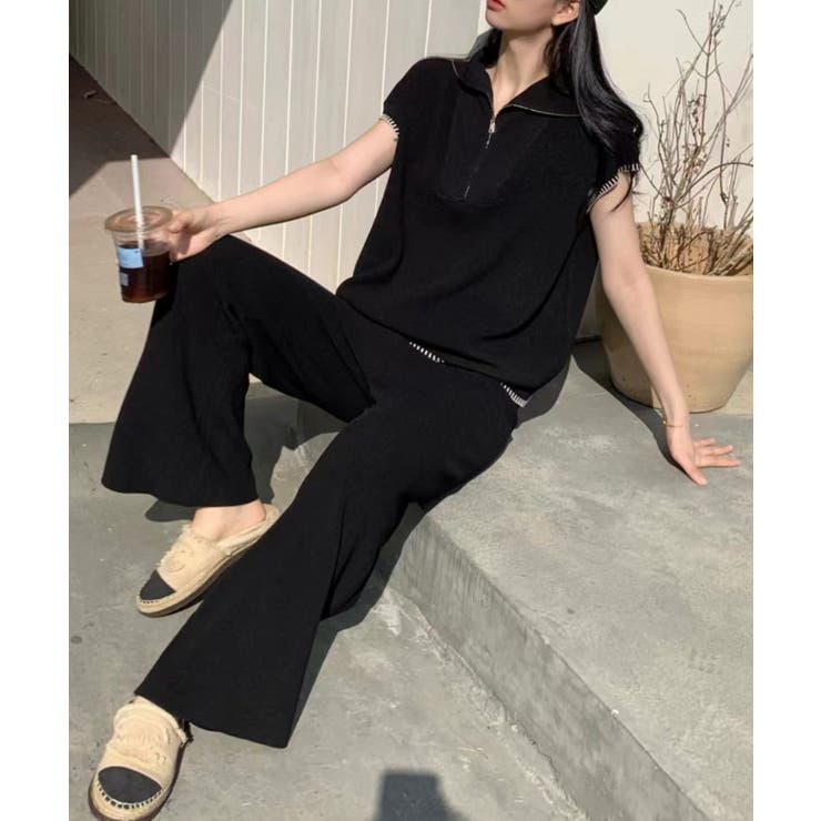 Banico ハーフジップフレンチスリーブサマーニット 涼感素材上下セットアップ | aimoha  | 詳細画像5