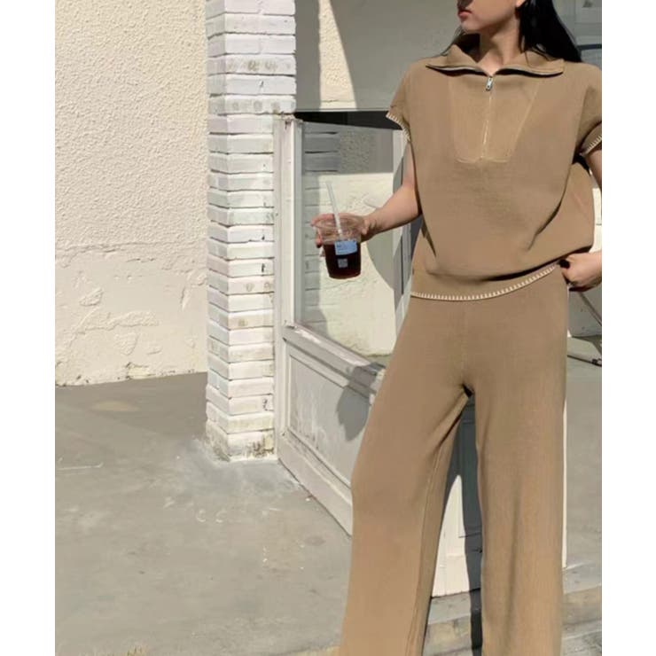 Banico ハーフジップフレンチスリーブサマーニット 涼感素材上下セットアップ | aimoha  | 詳細画像7