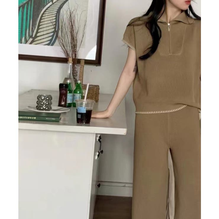 Banico ハーフジップフレンチスリーブサマーニット 涼感素材上下セットアップ | aimoha  | 詳細画像8