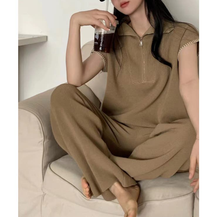 Banico ハーフジップフレンチスリーブサマーニット 涼感素材上下セットアップ | aimoha  | 詳細画像9