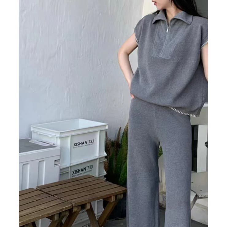 Banico ハーフジップフレンチスリーブサマーニット 涼感素材上下セットアップ | aimoha  | 詳細画像10