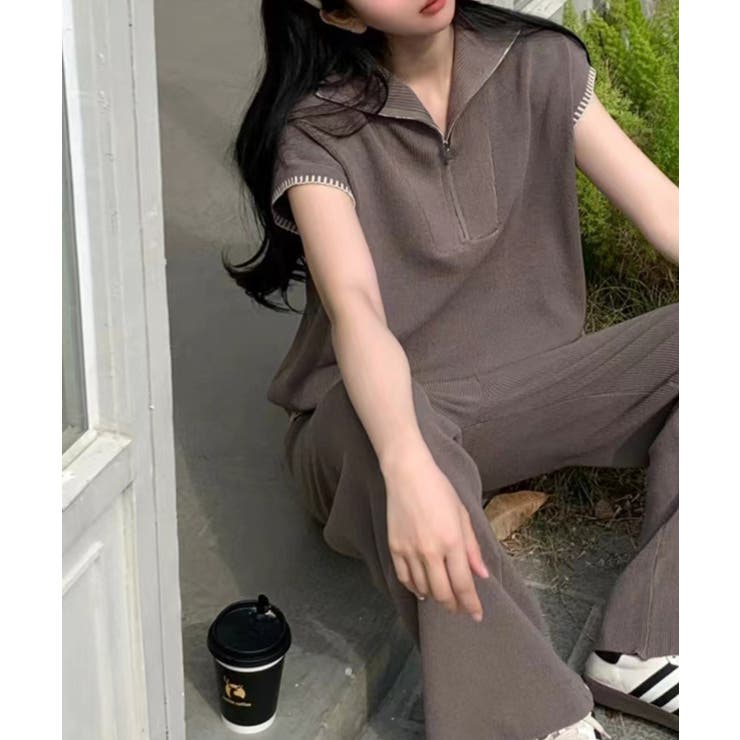 Banico ハーフジップフレンチスリーブサマーニット 涼感素材上下セットアップ | aimoha  | 詳細画像11