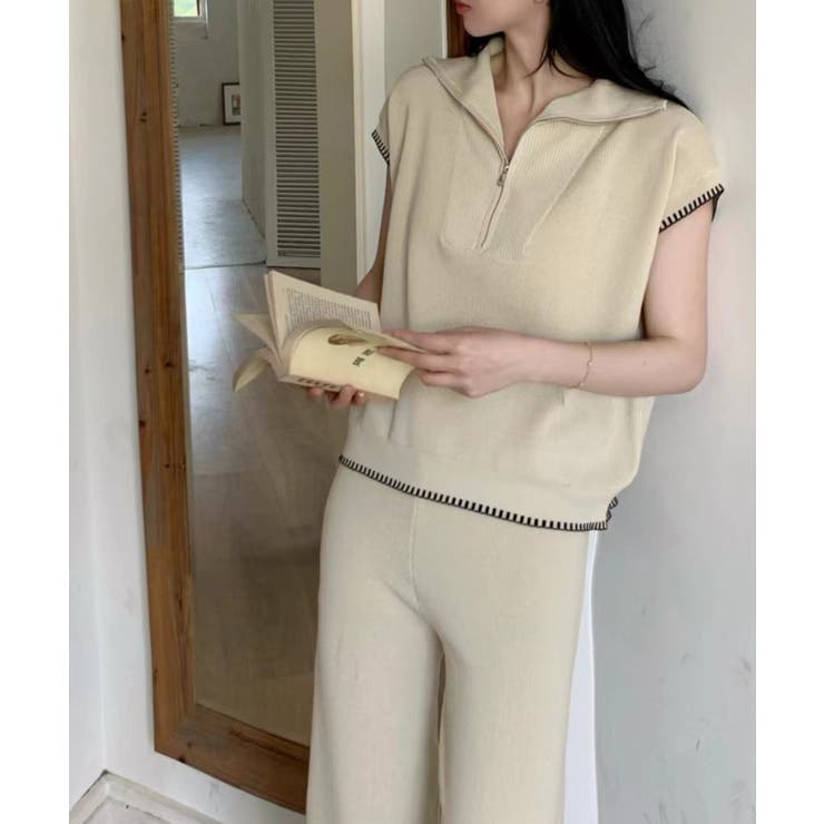 Banico ハーフジップフレンチスリーブサマーニット 涼感素材上下セットアップ | aimoha  | 詳細画像13