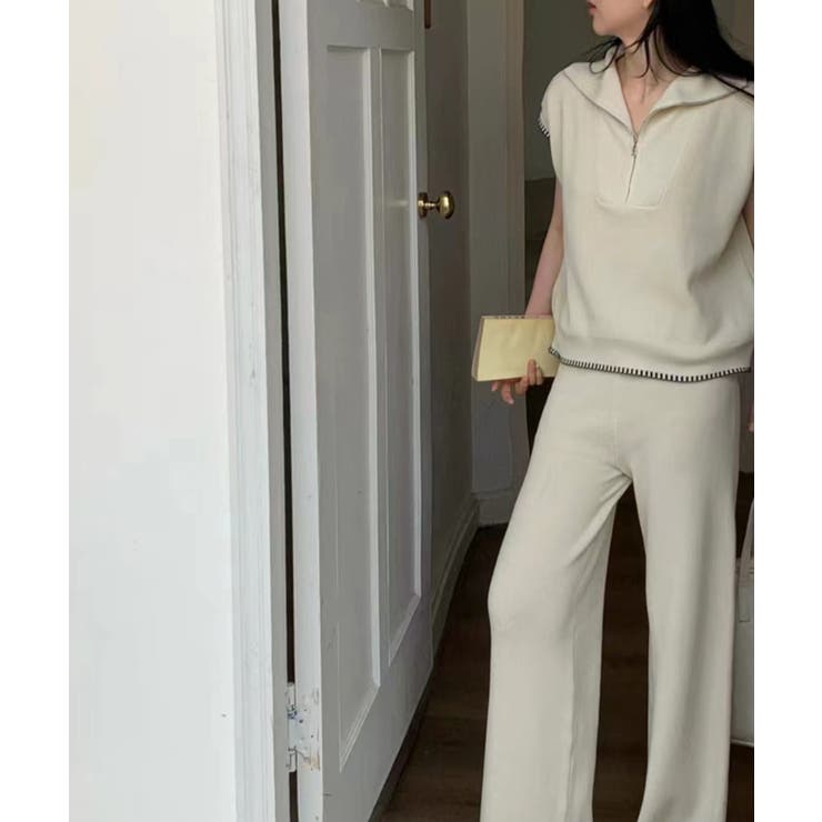 Banico ハーフジップフレンチスリーブサマーニット 涼感素材上下セットアップ | aimoha  | 詳細画像14