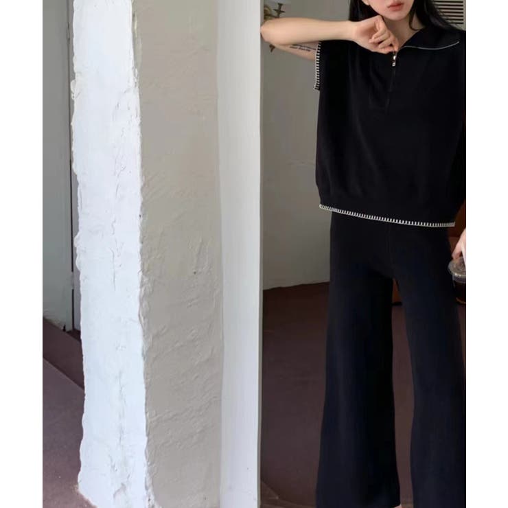 Banico ハーフジップフレンチスリーブサマーニット 涼感素材上下セットアップ | aimoha  | 詳細画像15