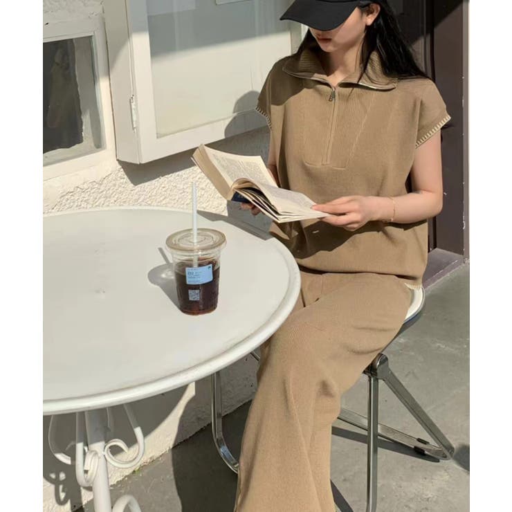 Banico ハーフジップフレンチスリーブサマーニット 涼感素材上下セットアップ | aimoha  | 詳細画像17