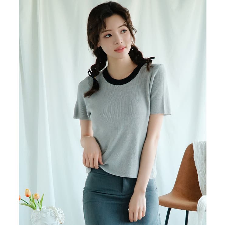 「Jasmine」バイカラーニット半袖Tシャツ レディース【SS】 | aimoha  | 詳細画像3 
