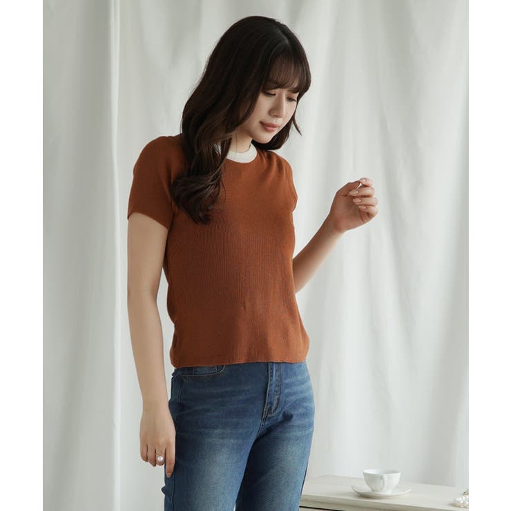 「Jasmine」バイカラーニット半袖Tシャツ レディース【SS】 | aimoha  | 詳細画像11 