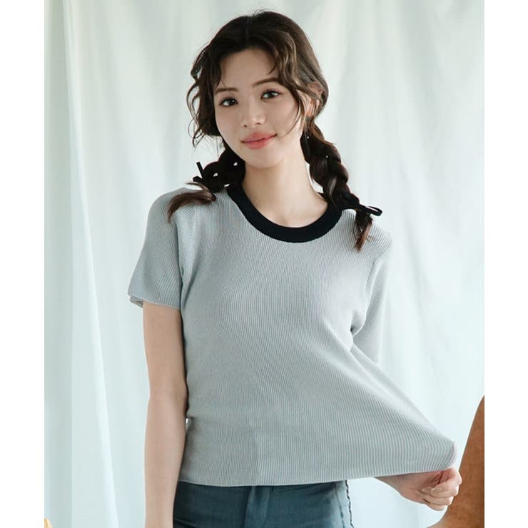 「Jasmine」バイカラーニット半袖Tシャツ レディース【SS】 | aimoha  | 詳細画像16 