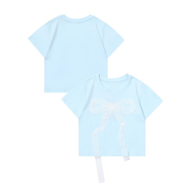 ライトブルー | 【HOOK】for girls ドットリボン半袖TEE Tシャツ【SS】 | HOOK