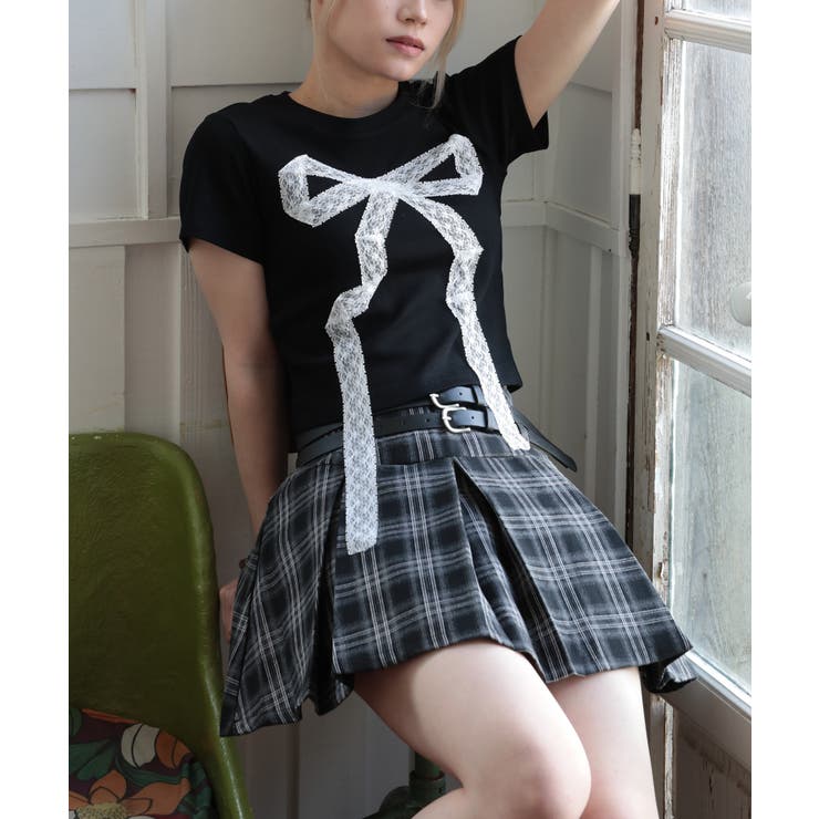 ブラック | 【HOOK】for girls ドットリボン半袖TEE Tシャツ【SS】 | HOOK