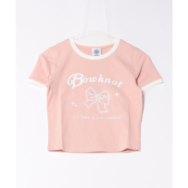 ピンク | 【HOOK】for girls リボンプリントリンガーtシャツ【SS】 | HOOK