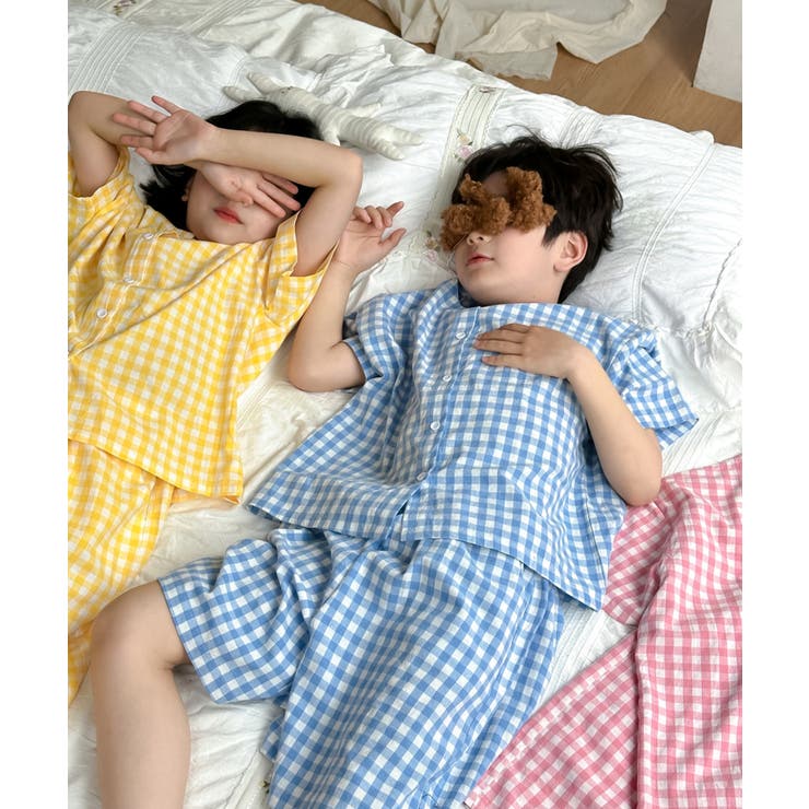 ☆【aimoha-KIDS-】チェック柄ルームウェアセットアップ【SS】[品番
