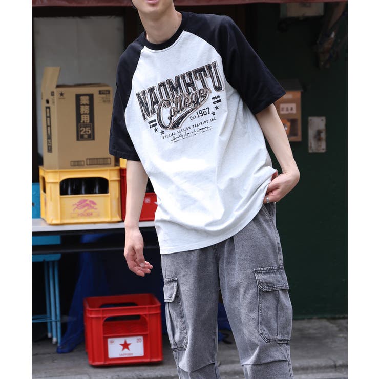 HOOK select アメカジ英字プリントラグランスリーブビッグTEE[品番