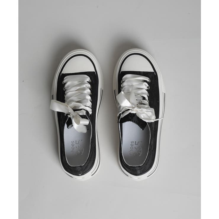 shoes365】刺繍模様のリボン紐厚底スニーカー[品番：XT000010806