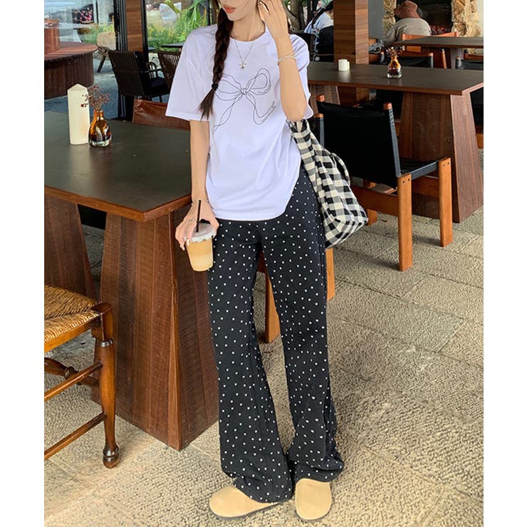 ブラック | フラワーロングパンツ | aimoha 