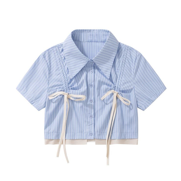 【HOOK】for girls 裾切りっぱなしレイヤード風紐シャーリング半袖ブラ… | HOOK | 詳細画像1 