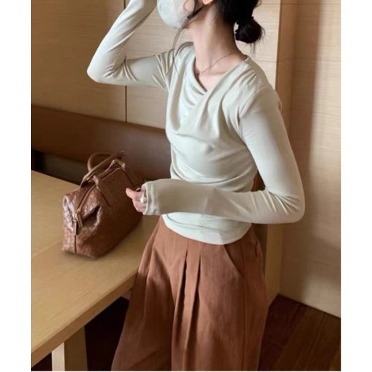 スムースドレープデザイン長袖カットソートップス Jasmine[品番