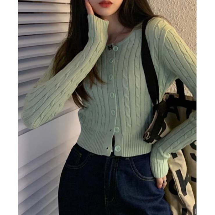 グリーン | 【Jasmine】ケーブル編みニットカーディガン Jasmine Grandif… | aimoha 