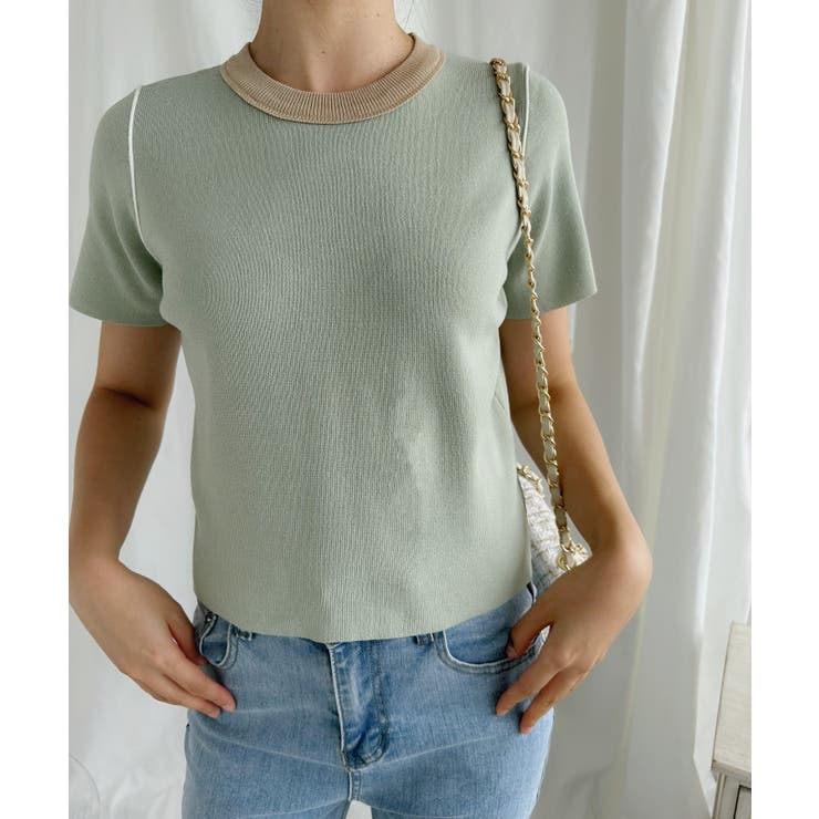 グリーン | カラフルバインダーネックTシャツ【SS】 | aimoha 