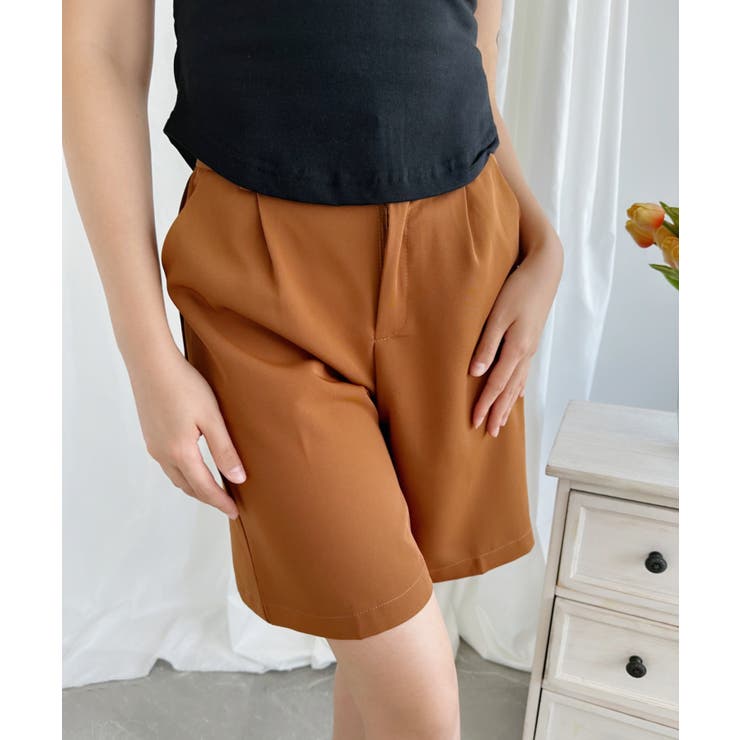 ブラウン | 薄手ハイウエストショートパンツ【SS】 | aimoha 