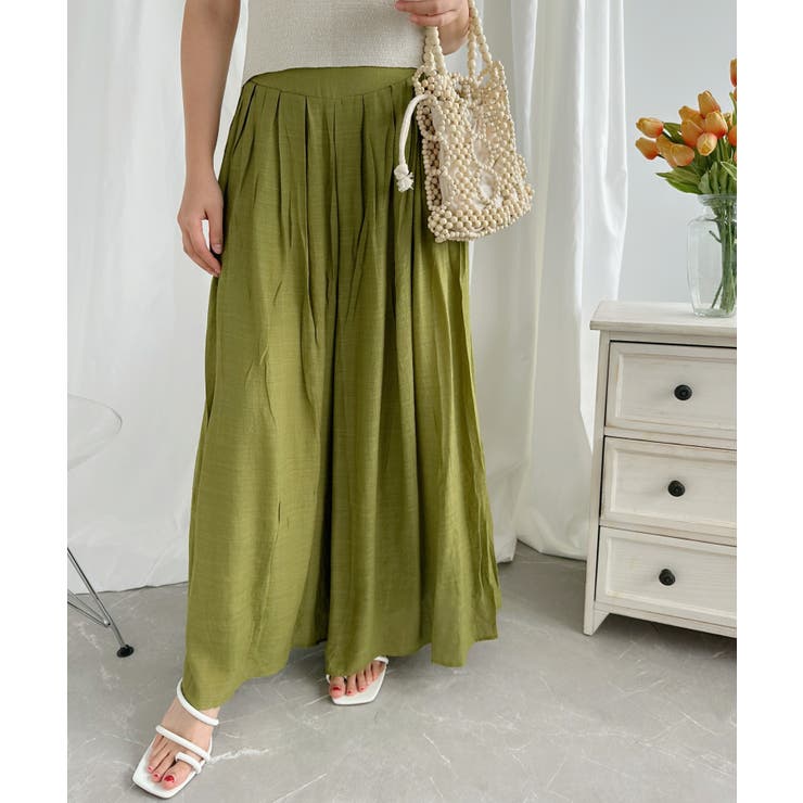 グリーン | 薄手タックワイドパンツ | aimoha 