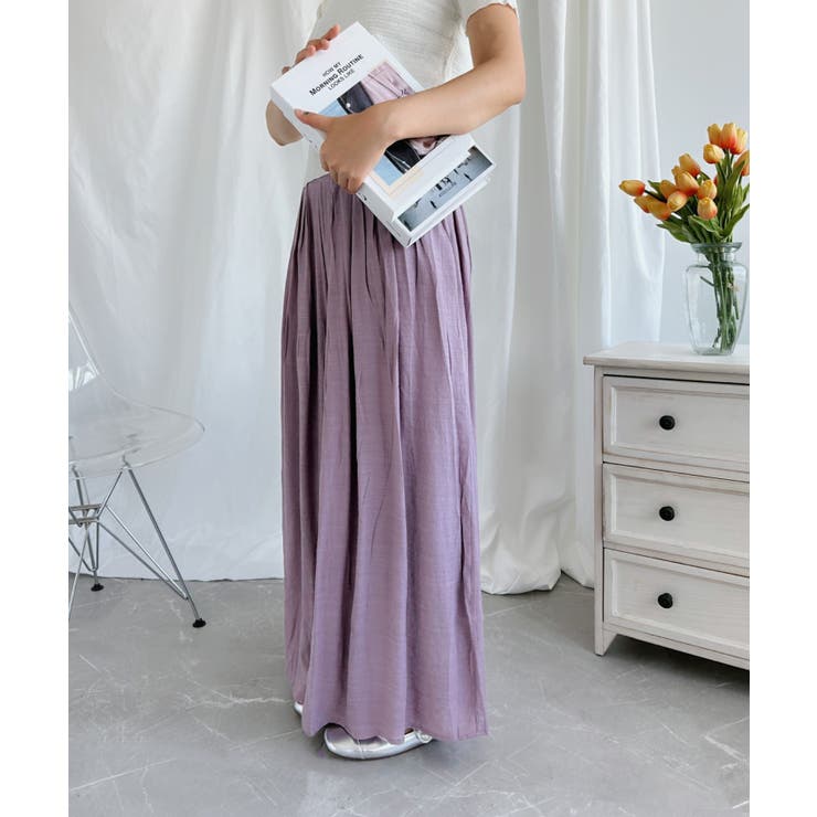 パープル | 薄手タックワイドパンツ | aimoha 