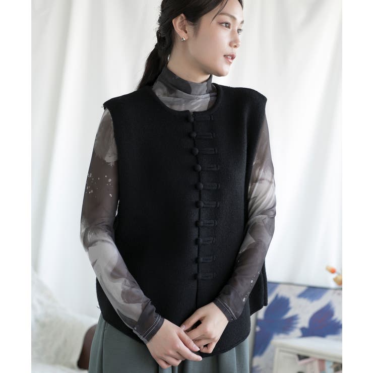 ブラック | チャイナボタンニットベスト 韓国 【AW】 | aimoha 
