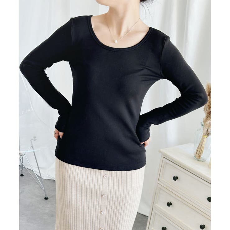 ブラック | 【Aimoha】Uネック裏起毛インナートップス【AW】 | aimoha 