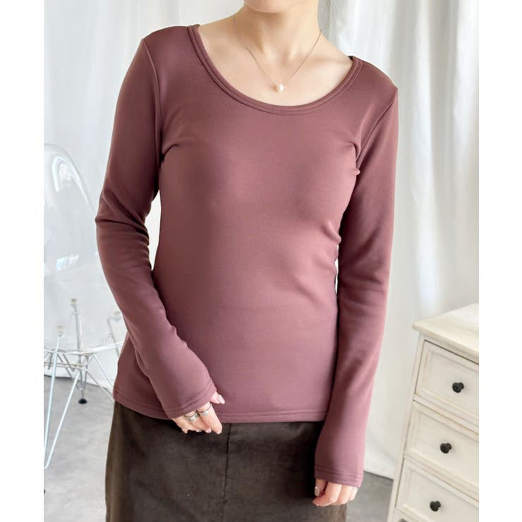 ブラウン | 【Aimoha】Uネック裏起毛インナートップス【AW】 | aimoha 