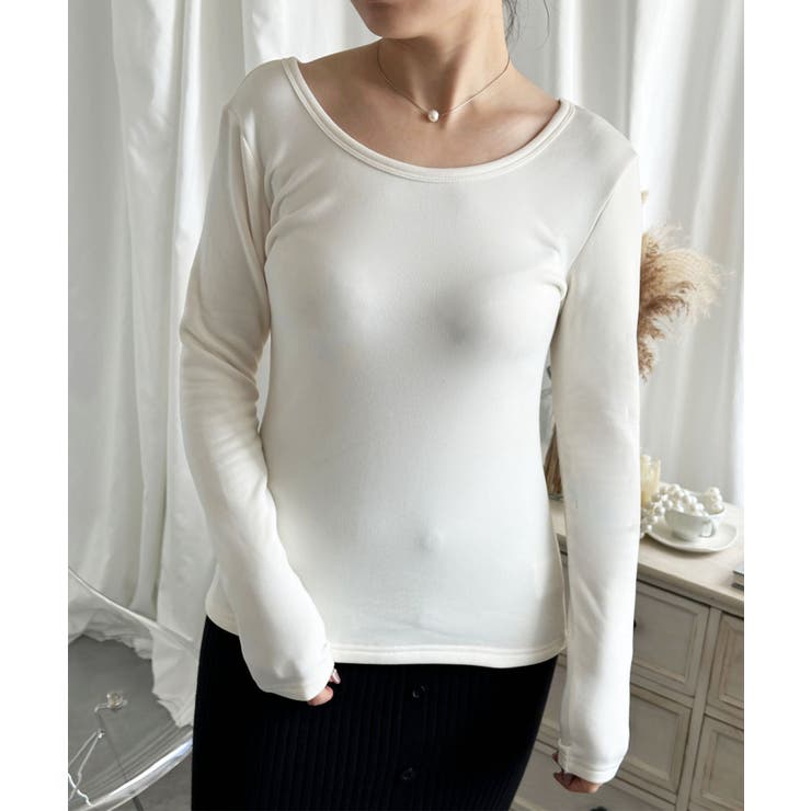 ホワイト | 【Aimoha】Uネック裏起毛インナートップス【AW】 | aimoha 