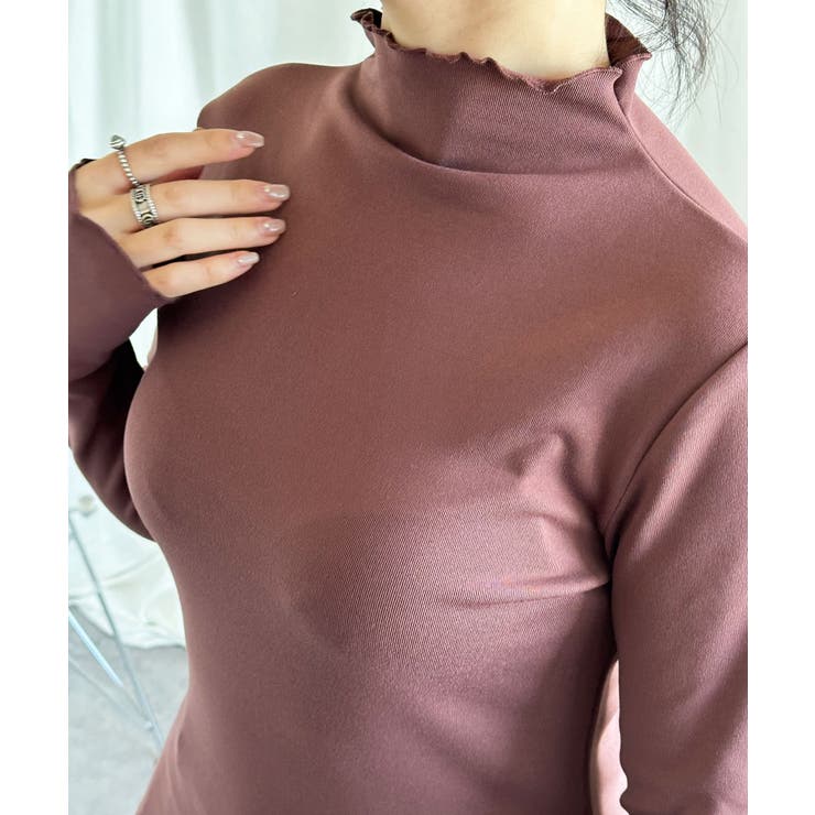 ブラウン | aimoha/フリル裏起毛裏ボアインナートップス ハイネック【AW】 | aimoha 