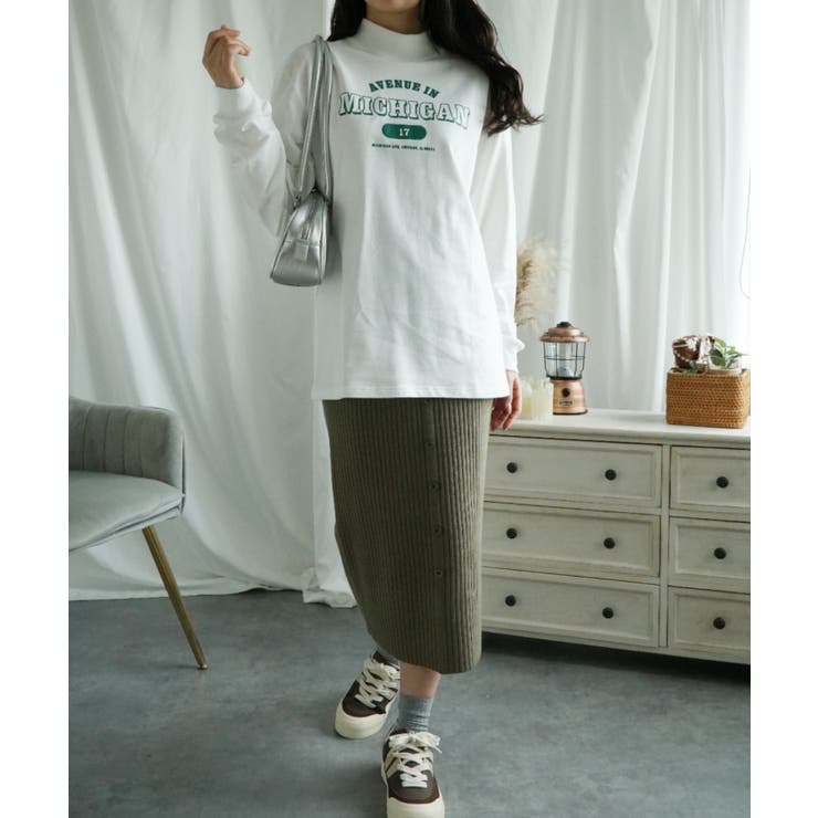 ハイネック プリントロンT カレッジTシャツ | aimoha  | 詳細画像2 