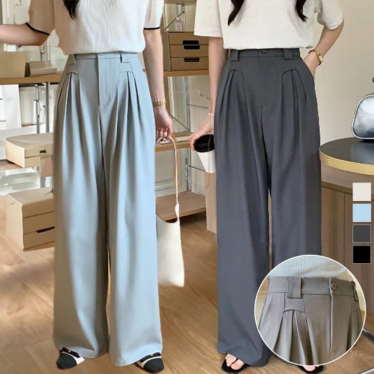 【aimoha】ハイウエストデザインタックスラックス ワイドパンツ ロング丈 | aimoha  | 詳細画像1 