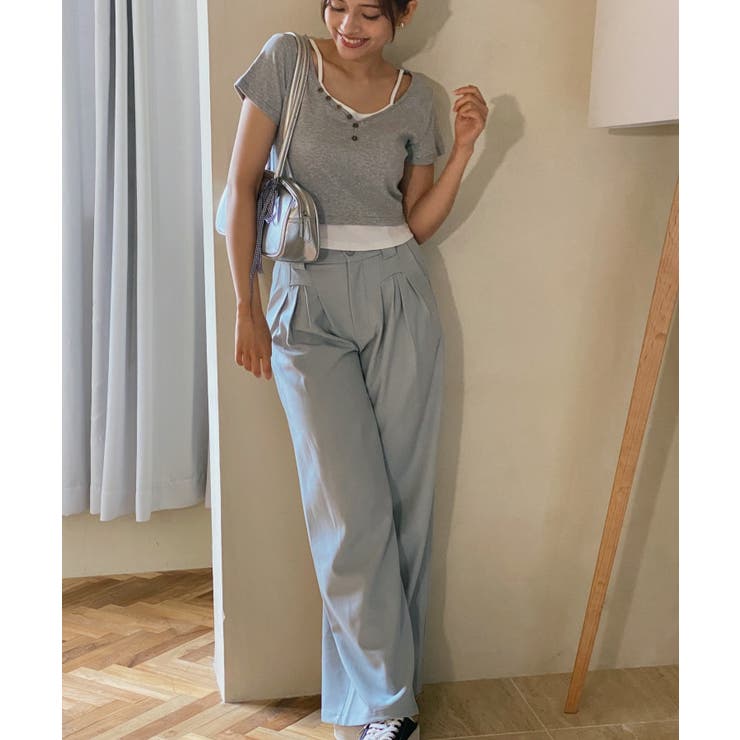 【aimoha】ハイウエストデザインタックスラックス ワイドパンツ ロング丈 | aimoha  | 詳細画像2 