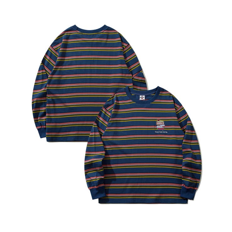 ネイビー | HOOK  original  アメカジワンポイント刺繍マルチボーダー長袖カット… | HOOK